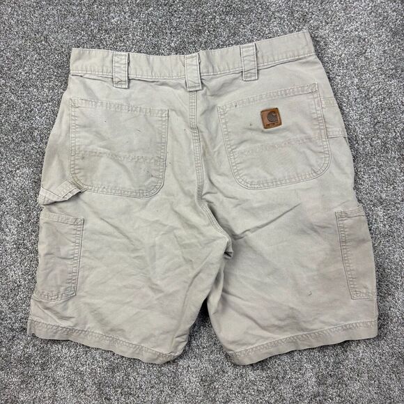 Vintage Carhartt Carpenter Shorts Mens 34 Beige Duck Canvas‎ 8" Inseam B147 - Picture 6 of 7
